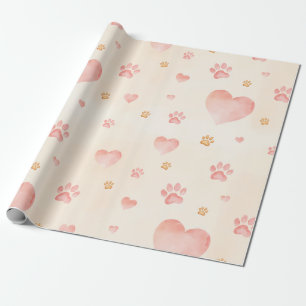 Vattenfärgshjärter och Rosa Tass avtryck Mönster Presentpapper