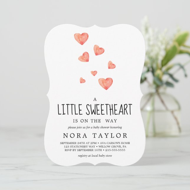 Vattenfärgshjärtor | Little Baby Shower Inbjudningar (Stående Fram)