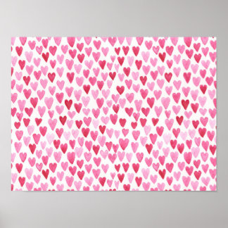 Vattenfärgshjärtor - Rosa Poster