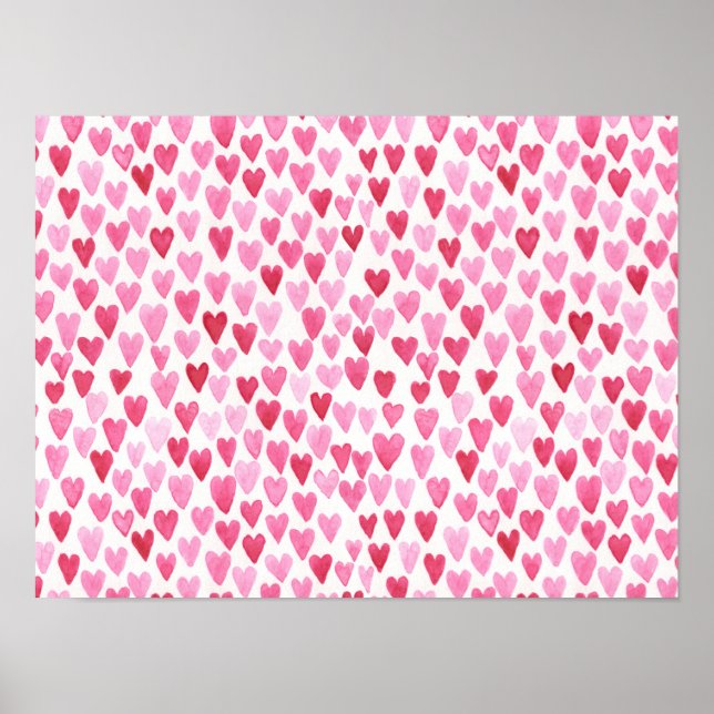 Vattenfärgshjärtor - Rosa Poster (Framsidan)