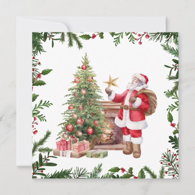 Vattenfärgshjultomten med Julgran Julkort (Framsida)