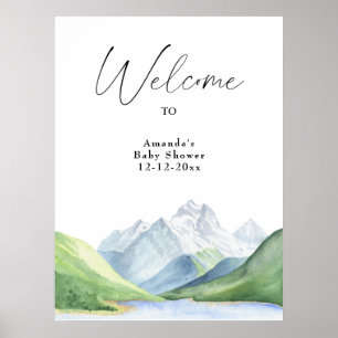 Vattenfärgshögarna välkomnar babydusch poster