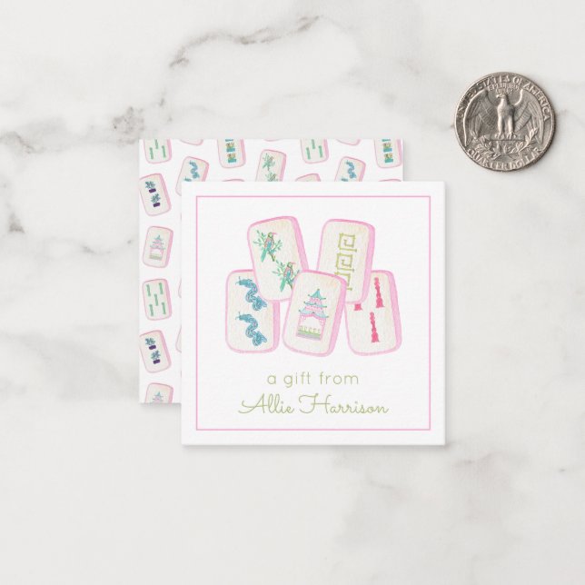 Vattenfärgshölje för Rosa och Grönt Mahjong Tiles Anteckningskort (Fram/Back In Situ)