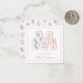 Vattenfärgshölje för Rosa och Grönt Mahjong Tiles Anteckningskort