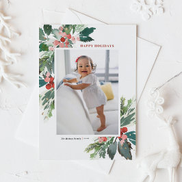 Vattenfärgshollies med Faux Gold Foil Photo Helg Vykort