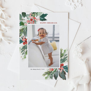 Vattenfärgshollies med Faux Gold Foil Photo Helg Vykort