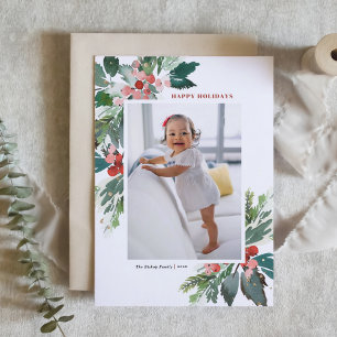 Vattenfärgshollies med Faux Gold Foil Photo Helgkort