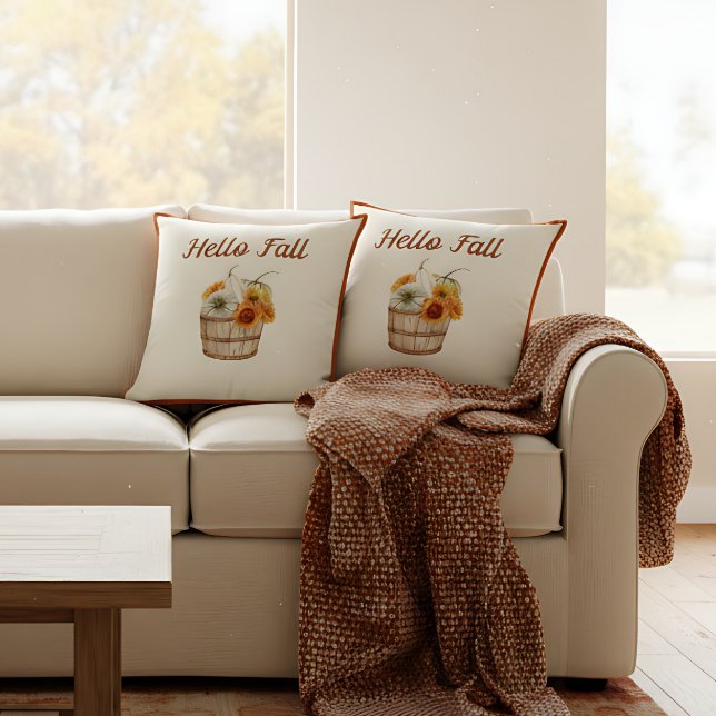 VattenfärgsHöst färger boho Farmhouse Kudde (Cute farmhouse pumpkin print throw pillow. )