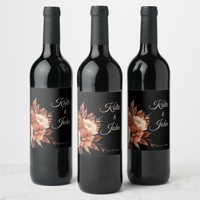 Vattenfärgshösten Elegance-Bröllop- Vinflaska Etikett (Flaskor)