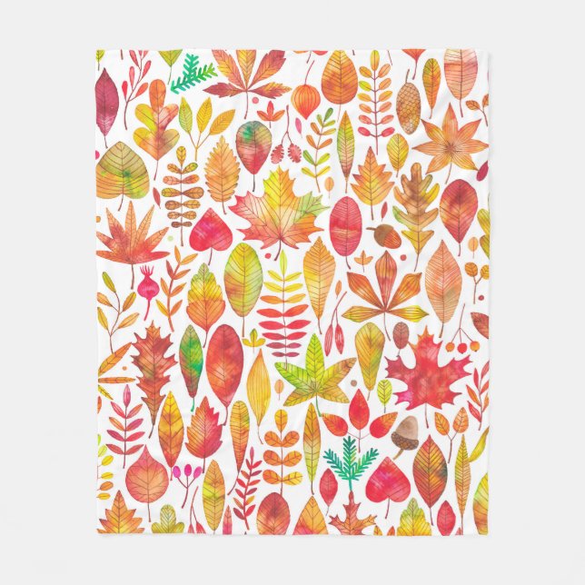 Vattenfärgshösten höst löv mönster fleecefilt (Framsidan)