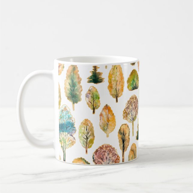 Vattenfärgshösten träd, sömlös mönster. kaffemugg (Vänster)