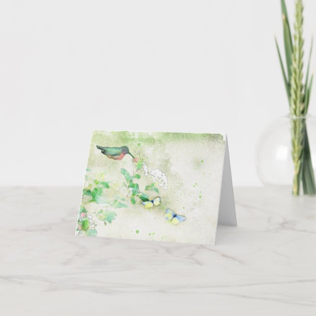 VattenfärgsHummingbird-anteckningskort Kort (Framsida)