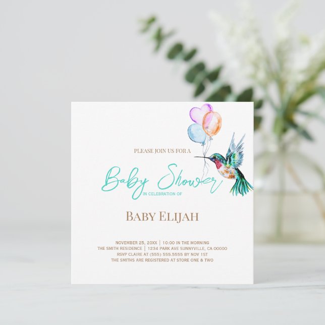 VattenfärgsHummingbird och Balloons Baby Shower Inbjudningar (Stående Fram)