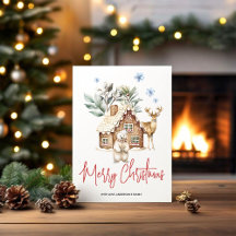 Vattenfärgshus av pepparkakor, isbjörn & ren