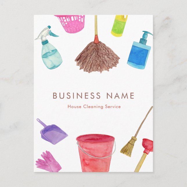 Vattenfärgshus Städning färglöst modern Vykort (Framsida)