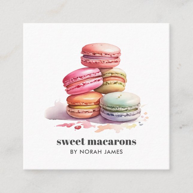 Vattenfärgsikon för Fransken Macarons Sweet Cake S Fyrkantigt Visitkort (Framsida)