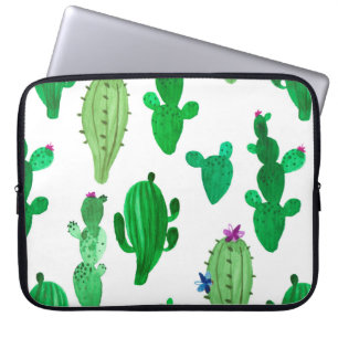 Vattenfärgsillustration av grönt bläck ökaktus laptop fodral
