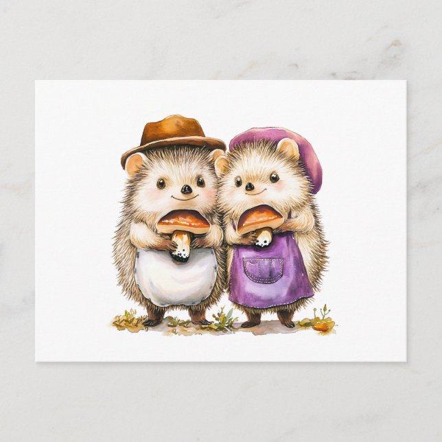 Vattenfärgsillustration av två hedgehogs med Porc Vykort (Framsida)