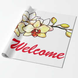 vattenfärgsillustration blommar för orkidégult i presentpapper