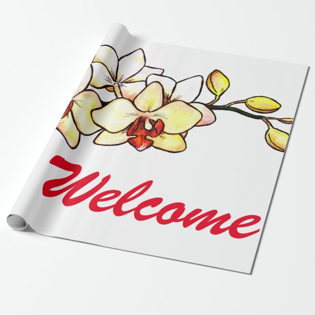 vattenfärgsillustration blommar för orkidégult i presentpapper (Utrullad)