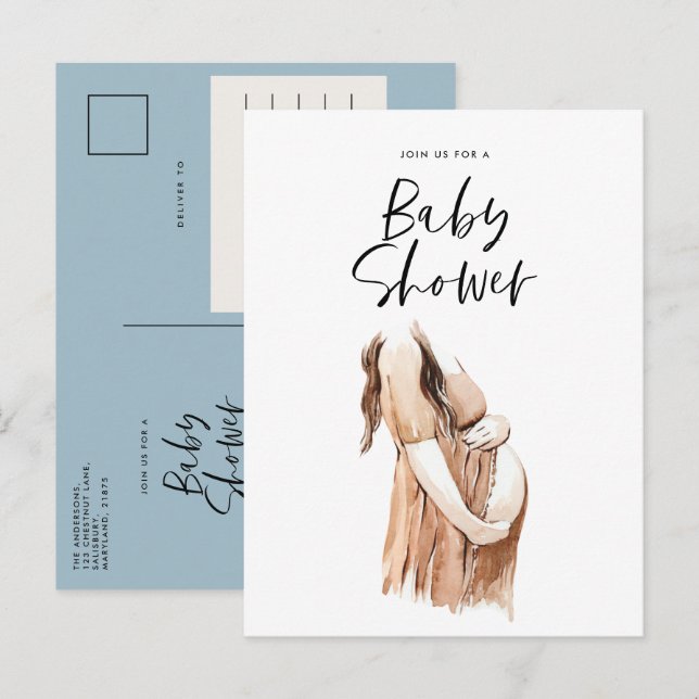Vattenfärgsillustration för babydusch, enkelt skri inbjudan vykort (Fram/baksida)