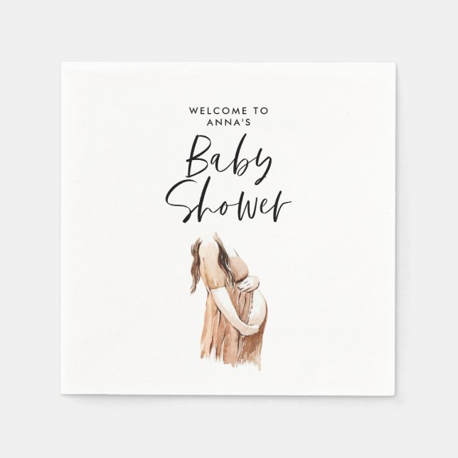 Vattenfärgsillustration för babydusch, enkelt skri pappersservett (Framsidan)