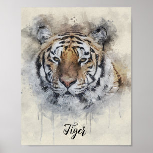 Vattenfärgsillustration för tigerutseende poster