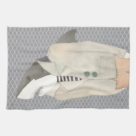 Vattenfärgsillustration K för Shark Mode Kostym Kökshandduk