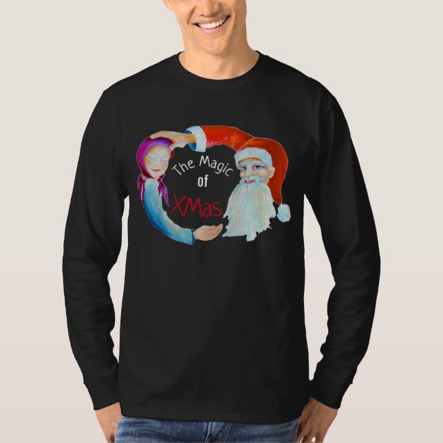 Vattenfärgsillustration Magic Jultomten T Shirt (Framsida)