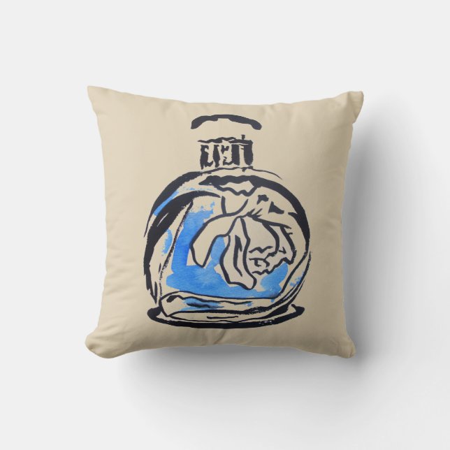 Vattenfärgsillustration parfym flaska mode kudde (Framsida)