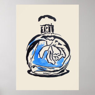 Vattenfärgsillustration parfym flaska mode poster
