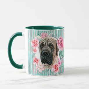 Vattenfärgsillustration rand i Mastiff hund ansik Mugg