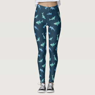 Vattenfärgsimning Shark Silhouettes Mönster Leggings