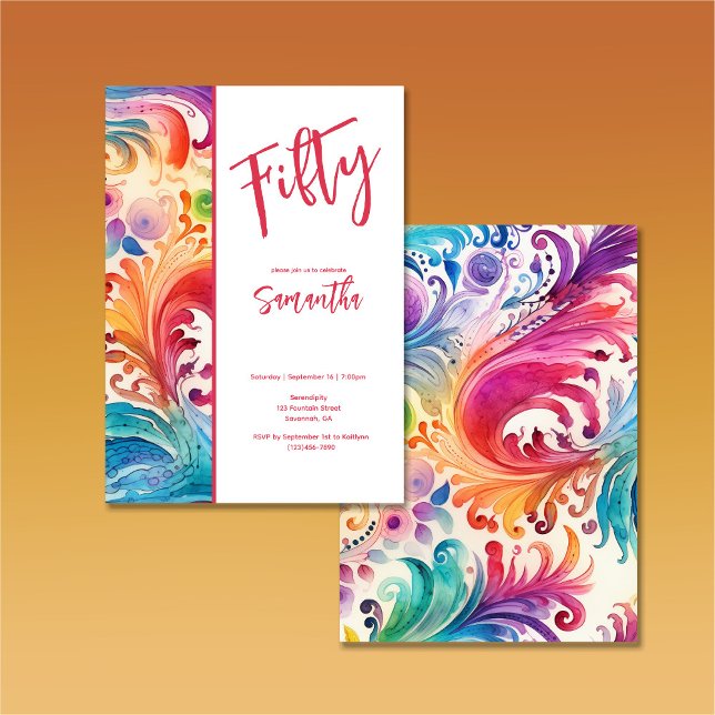 Vattenfärgsinbjudan Blommigt 50: Inbjudningar (Skapare uppladdad)