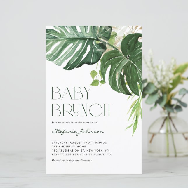 Vattenfärgsinbjudan Monstera sommar Baby Brunch (Stående Fram)