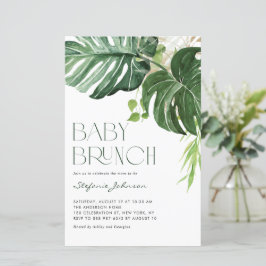 Vattenfärgsinbjudan Monstera sommar Baby Brunch