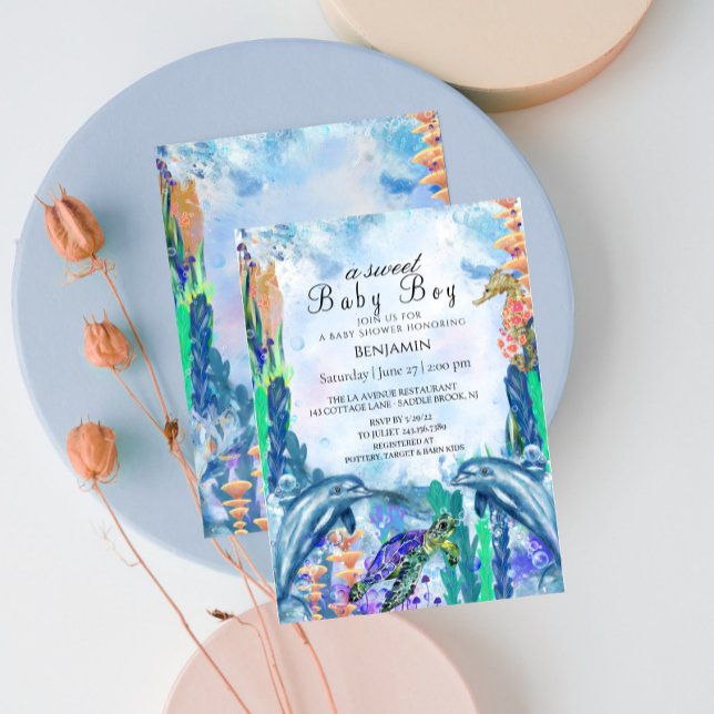 Vattenfärgsinbjudan OceanSea Animals BabyShower Inbjudningar (Skapare uppladdad)