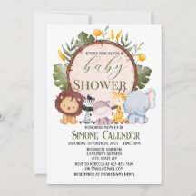 Vattenfärgsinbjudan Safari Animal Baby Shower
