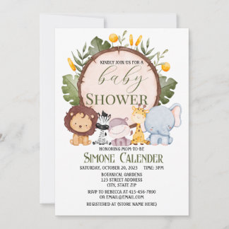 Vattenfärgsinbjudan Safari Animal Baby Shower Inbjudningar