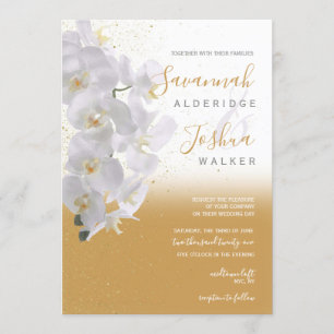 Vattenfärgsinbjudan till Orchid Wedding I Guld Inbjudningar