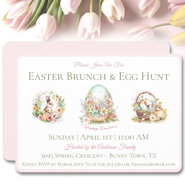 Vattenfärgsinbjudan till Påsk Brunch Egg Hunt Inbjudningar (Watercolor Easter Brunch Egg Hunt Invitation)