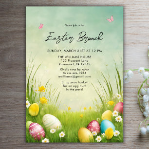 Vattenfärgsinbjudan till Påsk Brunch Egg Hunt Inbjudningar