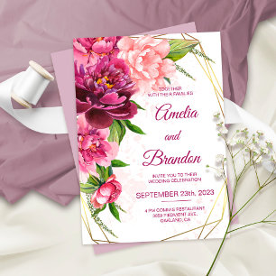 Vattenfärgsinbjudan till Rosa Peonies Rustic Weddi Inbjudningar