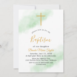 Vattenfärgsinbjudan Tvättar Grönt och Guld-baptism Inbjudningar