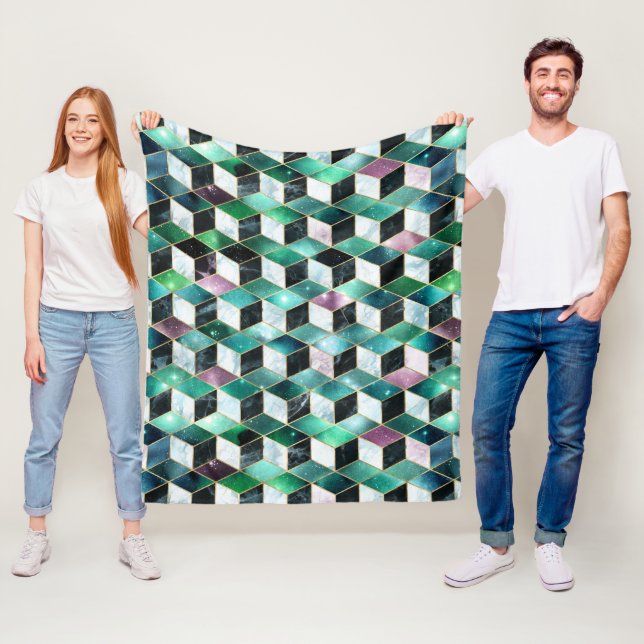 Vattenfärgsisometric med Guld och Marble Galaxy Fleecefilt (På plats)