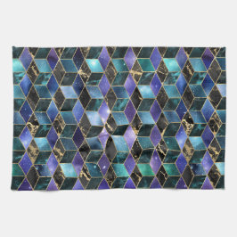 Vattenfärgsisometric med Guld och Marble Galaxy Kökshandduk