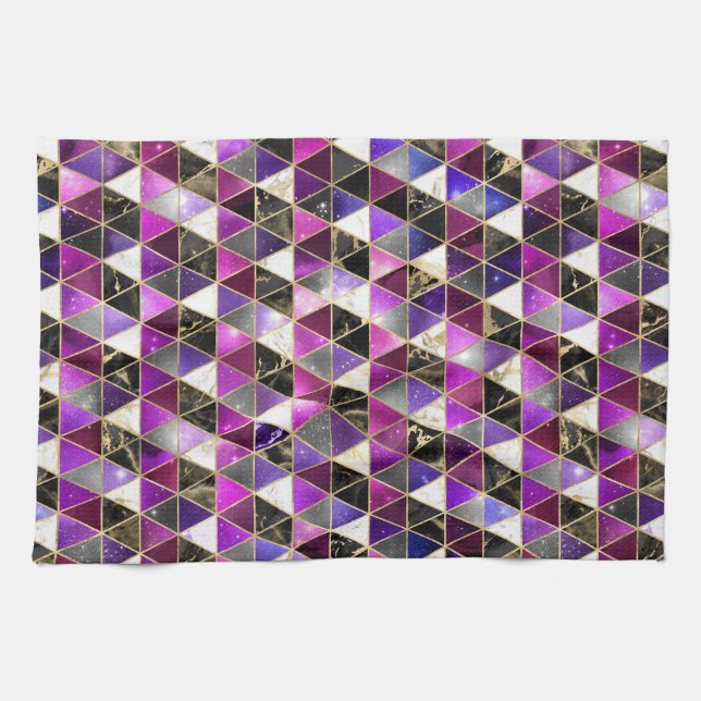 Vattenfärgsisometric med Guld och Marble Galaxy Kökshandduk (Horisontell)