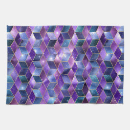 Vattenfärgsisometric med Guld och Marble Galaxy Kökshandduk