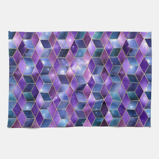 Vattenfärgsisometric med Guld och Marble Galaxy Kökshandduk (Horisontell)