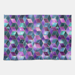 Vattenfärgsisometric med Guld och Marble Galaxy Kökshandduk